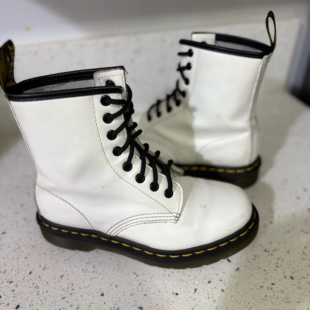 Dr. Martens Pascal 1460 White Leather Lace-Up Boots